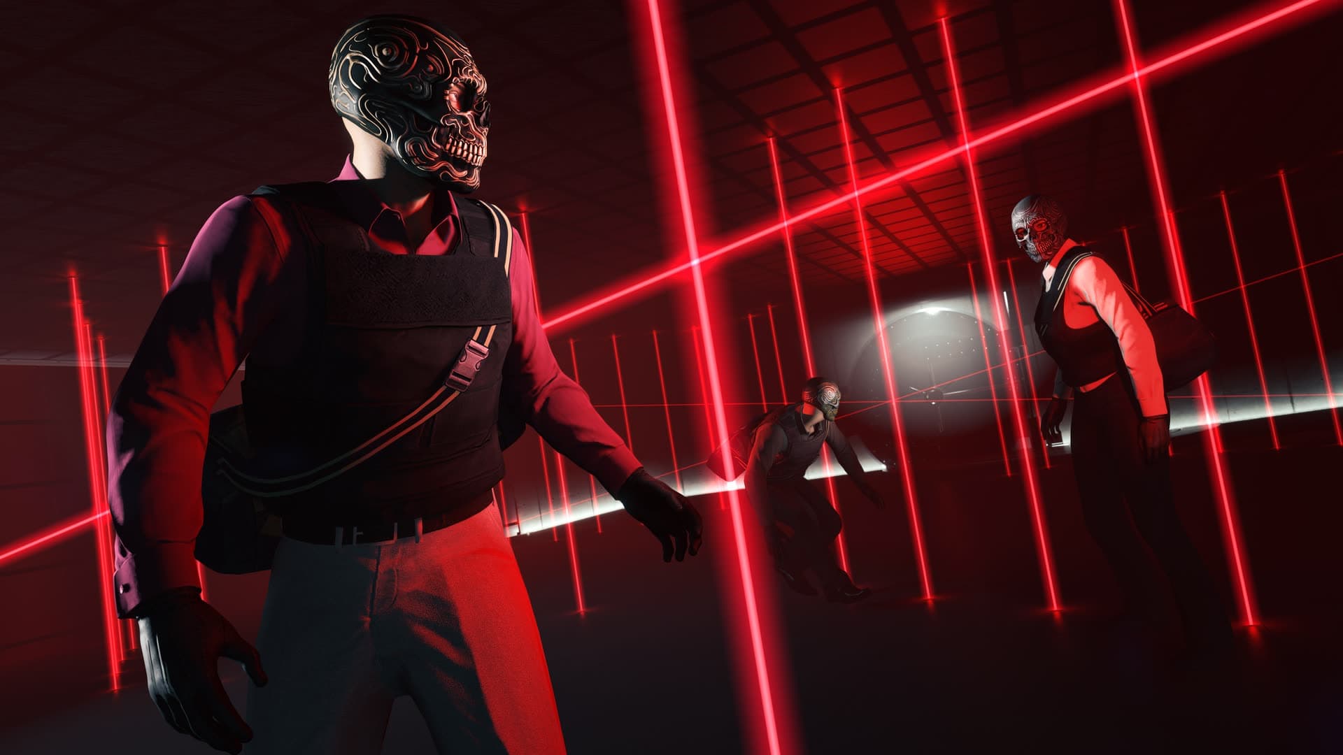 A masked crew inside a vault